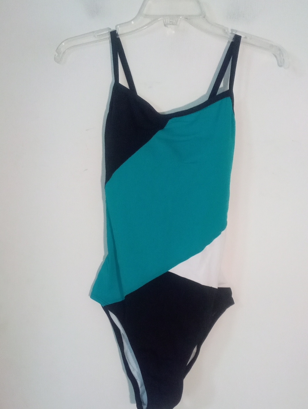 * Aquashape Colorblock One-Piece Swimsuit Teal, Black & White Size 12 New NWOT